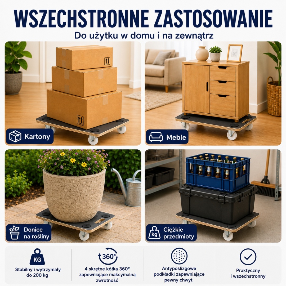 Transportní vozík do 200 kg překližková deska 58x28,5 cm na kolečkách pro přepravu M19228